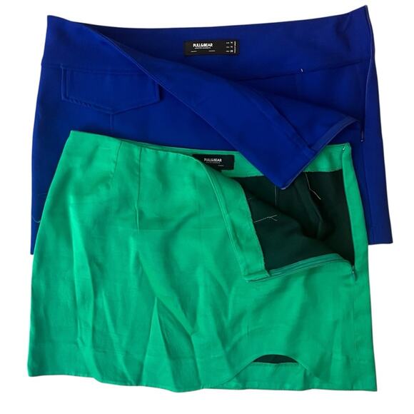 Bundle of 2 Pull & Bear Micro Mini Skirts Womens Medium Blue and Green Twee Y2K - Picture 1 of 5